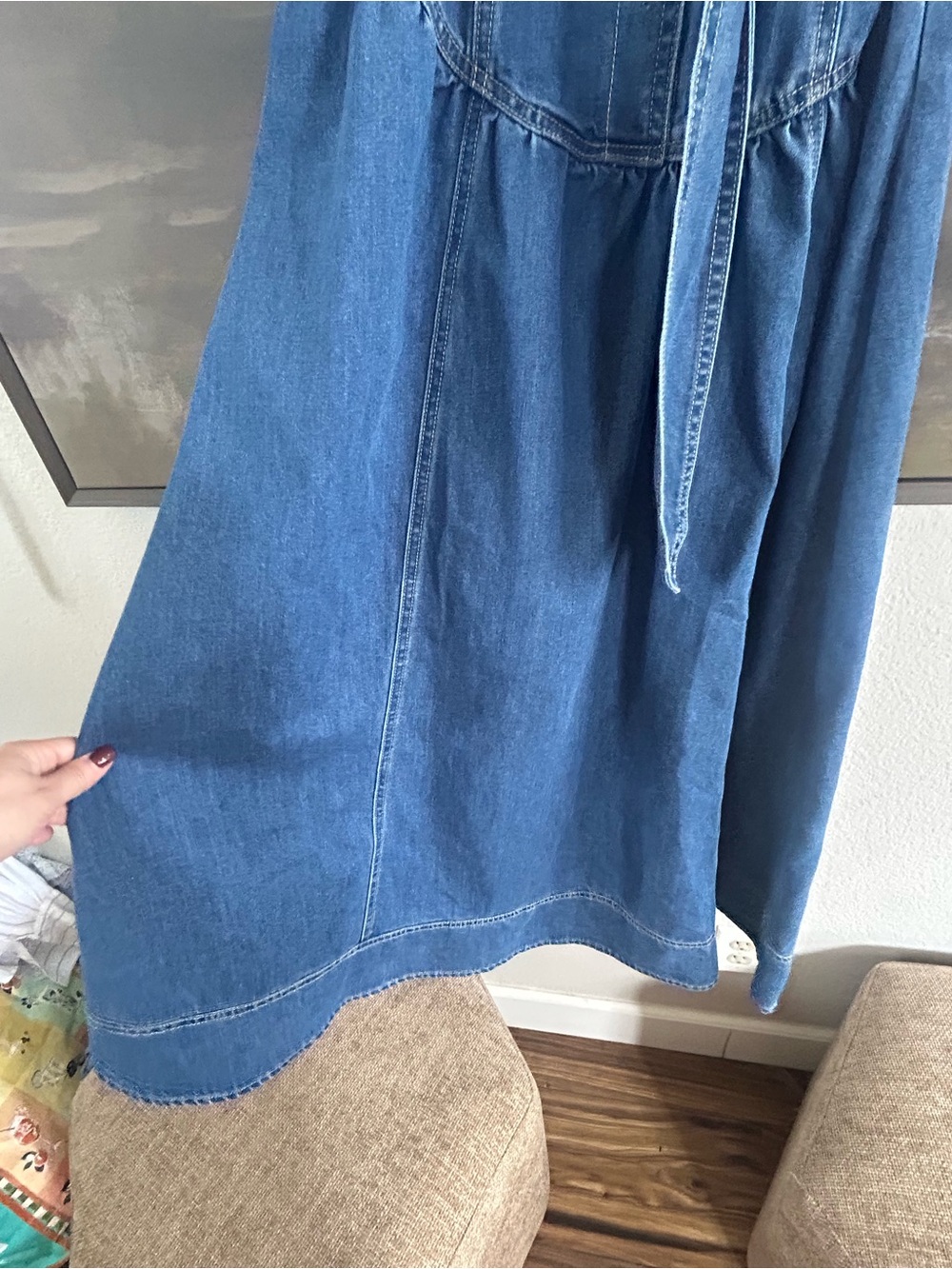 NWOT Boutique Dark Blue Denim Sleeveless Shirtwaist Dress with Belt - Picture 8 of 8